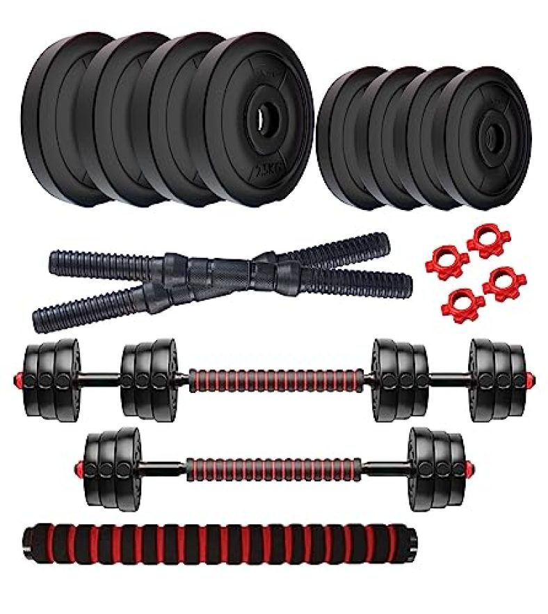 Amazon Brand – Symactive Pvc 14 Kg 3-In-1 Convertible Dumbbells Fitness Kit For Full Body Workout (1X4 + 2.5X4 Kg Pvc Weight, 14” Dumbbell Rods Pair & Nuts, 1 Cushioned Connector Rod)