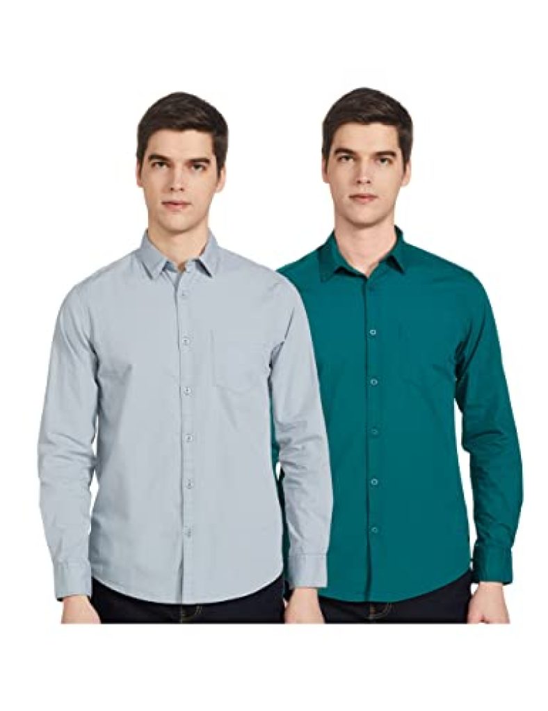 Amazon Brand – Symbol Men’S Regular Shirt (Aw-Sy-Mcs-1139_Lt. Grey-Petrol Green S)