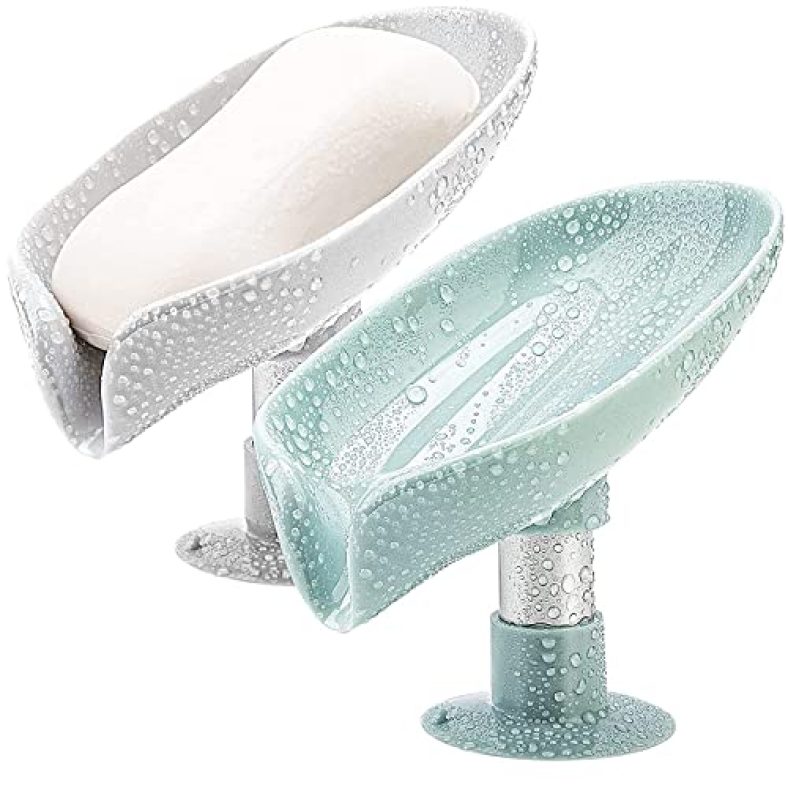 Xml Soap Holder Stand Leaf Shape Pack Of -2 Self Draining Dish Cady For Shower With Suction Cup Soap Box For Bathroom, Kitchen Bath Tub Wash Basins (Multicolor)