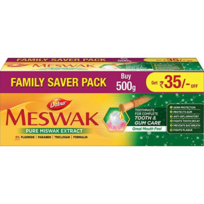 Dabur Meswak Complete Oral Care Toothpaste – 500G (2 X 200G + 1 X100G) | Tooth Decay Prevention, Stain Removal, Cavity Protection, Tartar Control, Gum Protection, Plaque Removal, Anti-Bacterial