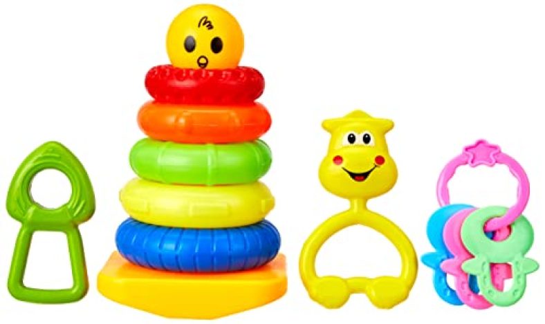 Amazon Brand – Jam & Honey | Stacking Ring For Kids With 3 Rattles