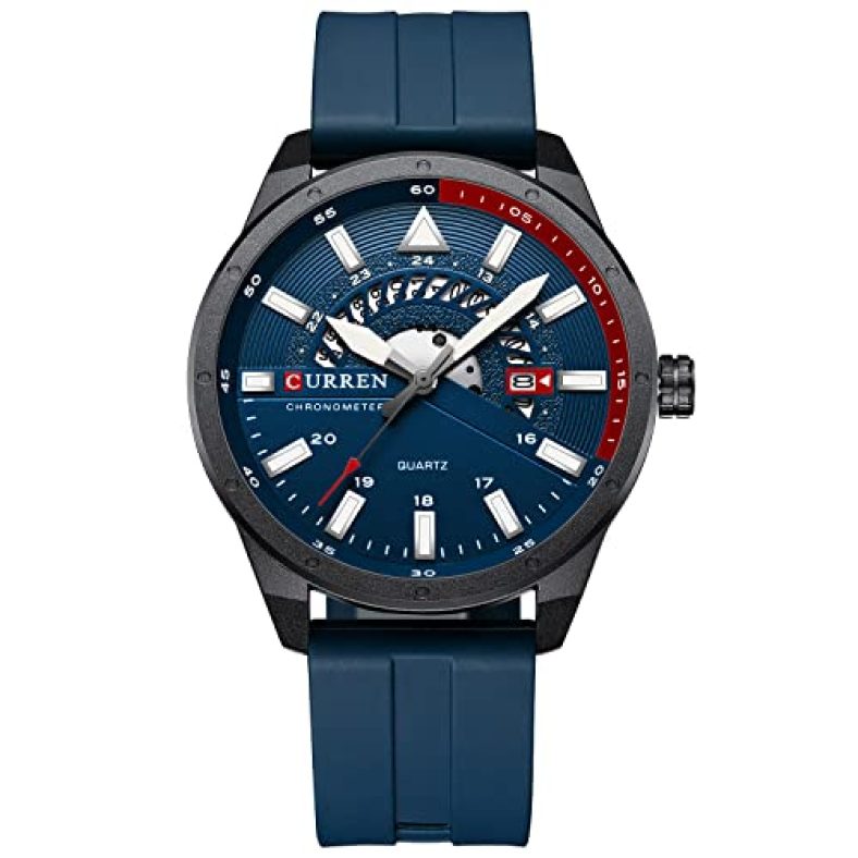 Curren Men’S Fashion Business Calendar Waterproof Quartz Watch For Men With Blue Leather Strap