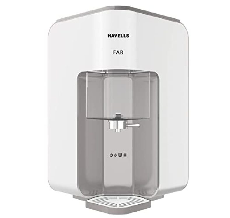 Havells Fab Water Purifier, First Corner Mounting Design (Patented) Cu+Zn+Ph Balance+Natural Minerals, 7 Stage Purification, 7L Transparent Tank, Filter Life Alert, Ro+Uv Technology (White & Grey)