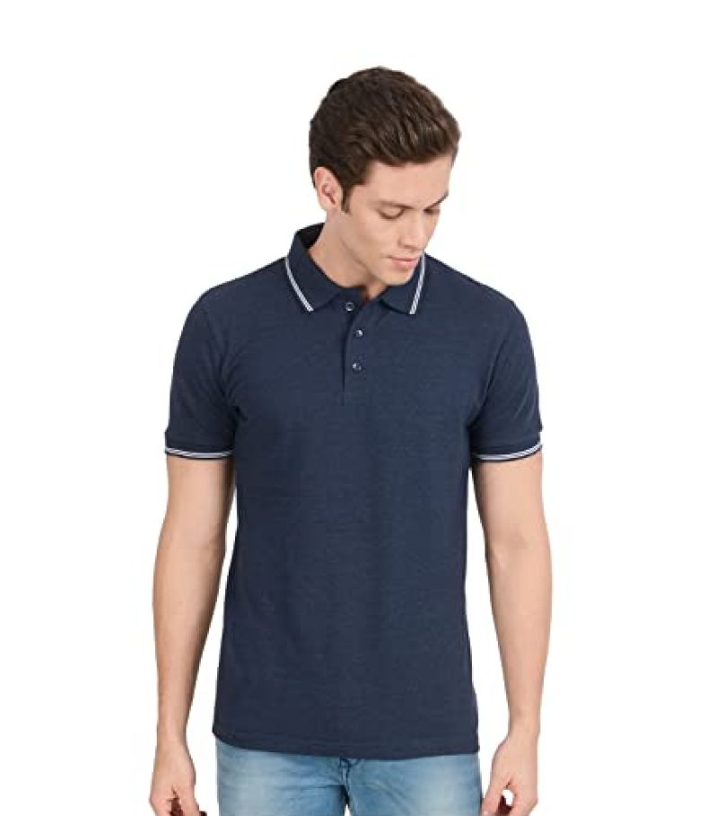 Scott International Men’S Regular Fit Polo Neck T-Shirt (Ss20_New_Gpawg-Mel-Bu-L_Navy Blue Melange_Large)