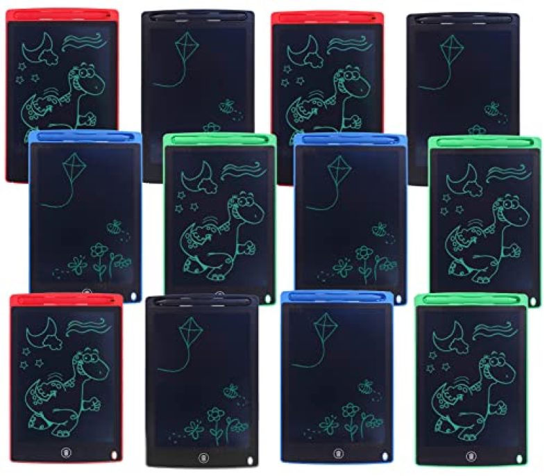 Toyshine Pack Of 12 Lcd Writing Tablet Doodle Board For Kids Electronic Toys 8.5 Inch Colorful Lcd Writing Board Electronic Tablet Lcd Erasable Drawing Pad, Birthday Return Gift Giveaway Party Favor