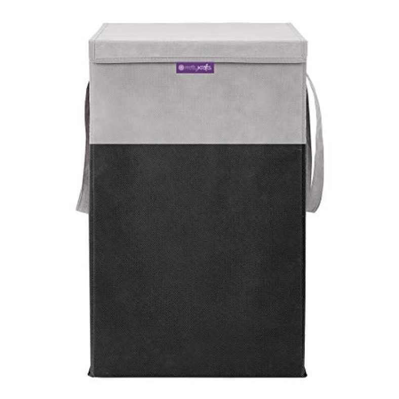 Prettykrafts Laundry Basket For Clothes With Lid & Handles, Toys Organiser, 75 Ltr Black & Grey