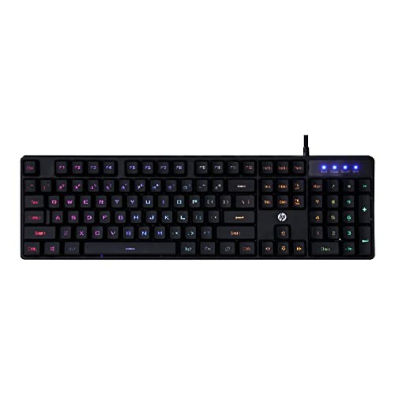 Hp K300 Backlit Membrane Wired Gaming Keyboard With Mixed Color Lighting, 4 Led Indicators, Matte Finish Double Injection Key Caps And Windows Lock Key / 3 Years Warranty(4Qm95Aa)