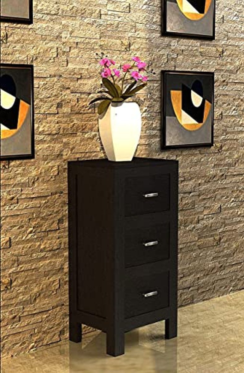 Mamta Decoration Sheesham Wood Bedside Table With 3 Drawers For Bedroom Living Room End Tables Wooden Nightstand Sofa Side Table With Storage (Light Walnut)