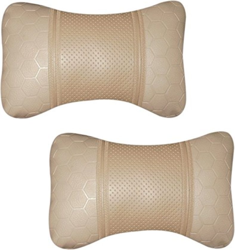 Autokraftz Beige Football Design Car Neck Rest Cushion With Adjustable Straps_506