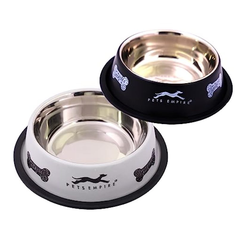 Pets Empire Anti-Skid Stainless Steel Bowl For Dogs, Puppy And Cat, Black & Grey Color, Food And Water Bowl, Medium – 700Ml (Buy 1 Get 1 Free)