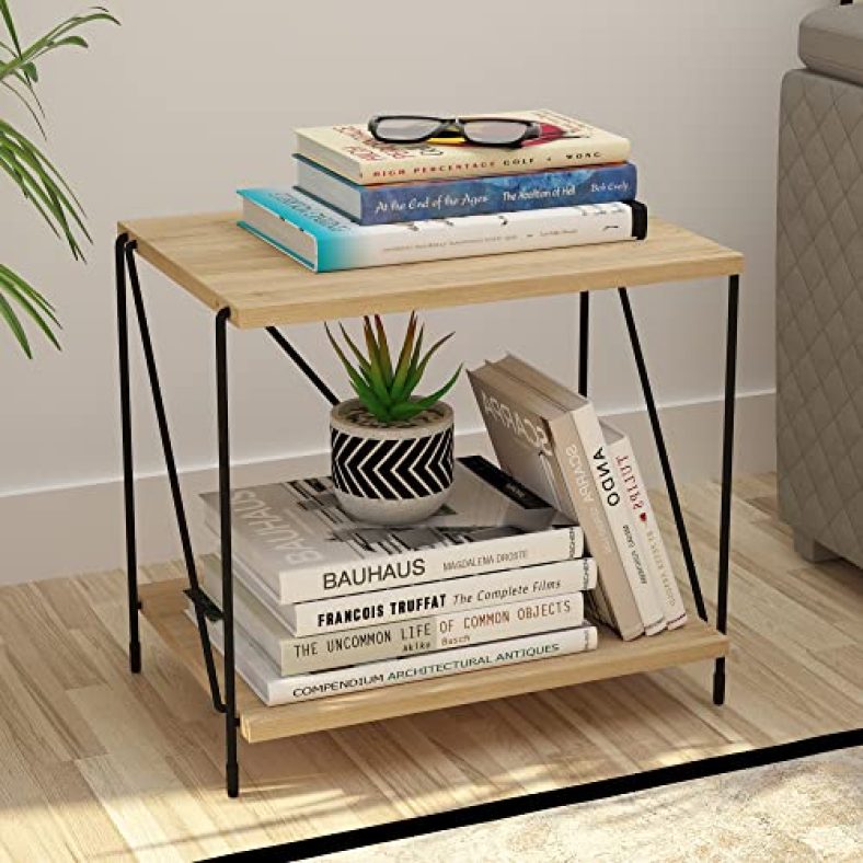 Story@Home Lazywud Collection Diy String Rack 2 Tier Bed Side Table For Bedroom And Corner Table For Living Room, Kids Room And Study Room, (Summer Oak Finish)