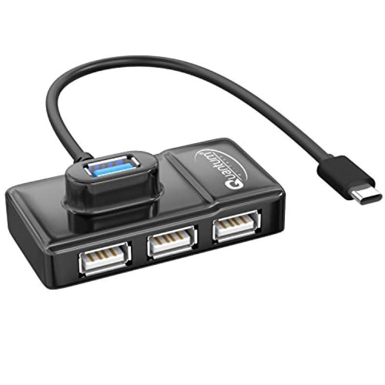 Quantum 4 Port Usb C Hub (Type C To 4 Usb-A Ports), 1 Port 3.0 & 3 Port 2.0 High Speed Data Transfer, Plug Play Usage, Compatible With Laptop, Macbook, Pc And Other Type-C Devices, Qhm7532 (Black)