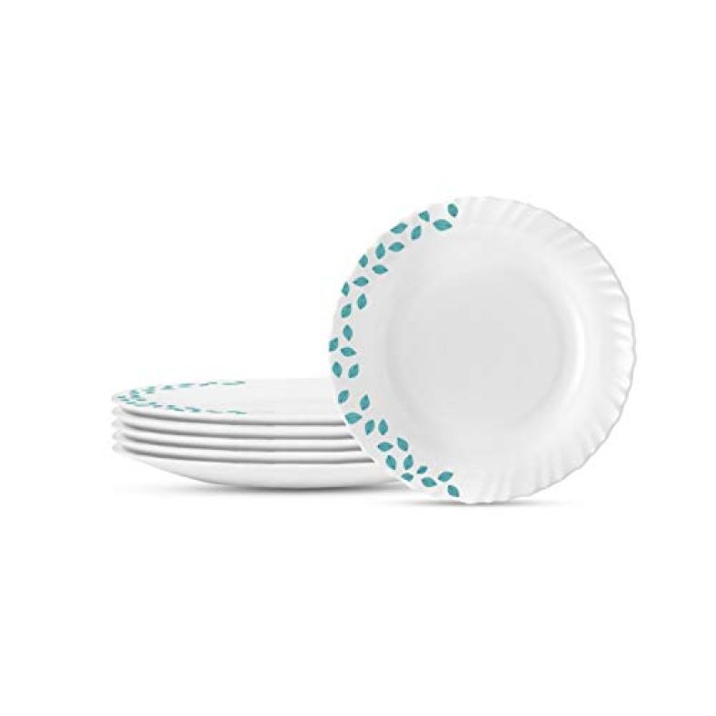Larah By Borosil Opalware Full Plate (Blue Leaves, 11 Inch) – Set Of 6