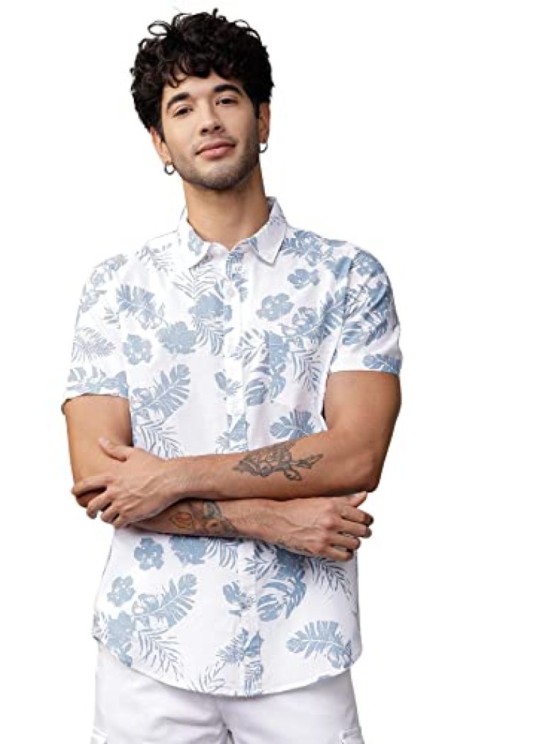 Indoprimo Casual Shirt For Men || Shirt For Men || Men Stylish Shirt || Men Printed Shirt || Men Print Shirt || Men Shirt (Large, White)