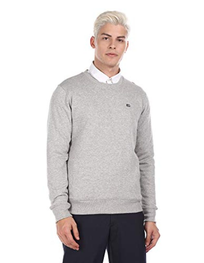 Arrow Full Sleeves Crewneck Sweat Shirt Men’S Cotton Blend Crew Neck Sweatshirt (Asaass3983_Me. Grey Melang_Small)