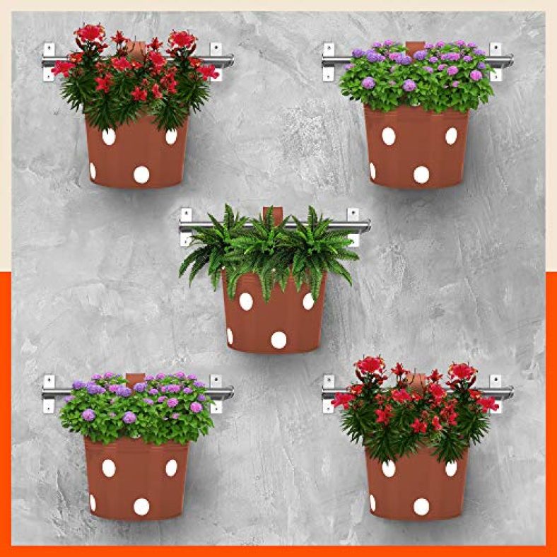 Bathla Patio Rui Circular Hanging Metal Pot Holders / Planters For Balcony / Garden |Corrosion Resistant With Detachable Double Hooks | Terra – Set Of 5, Standard (Php-Cp-175D275Ta-S5)
