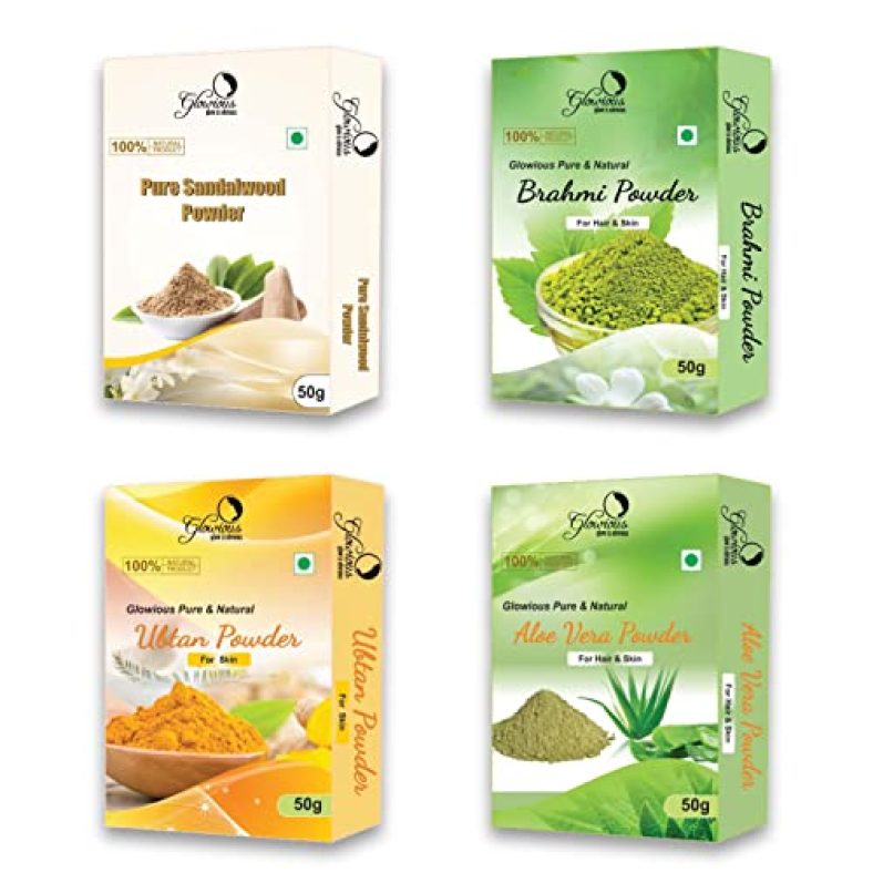 Glowious Combo Pack Of 4 (Sandalwood, Ubtan, Brahmi & Aloe Vera Powder) 200Gms (50Gx4)