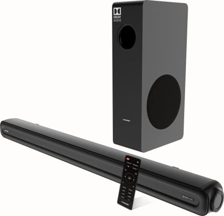 Blaupunkt Germany’S Sbw08 220W Dolby Soundbar With 8 Inch(20Cm) Subwoofer, 2.1 Channel Surround Sound System With Hdmi-Arc, Optical, Aux, Bluetooth And Remote Control, Black
