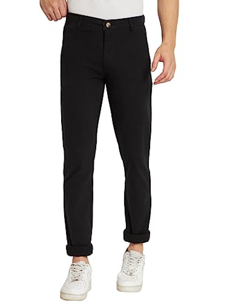 Ragzo Men’S Cotton Slim Fit Casual Trousers Stretch, Black, 32