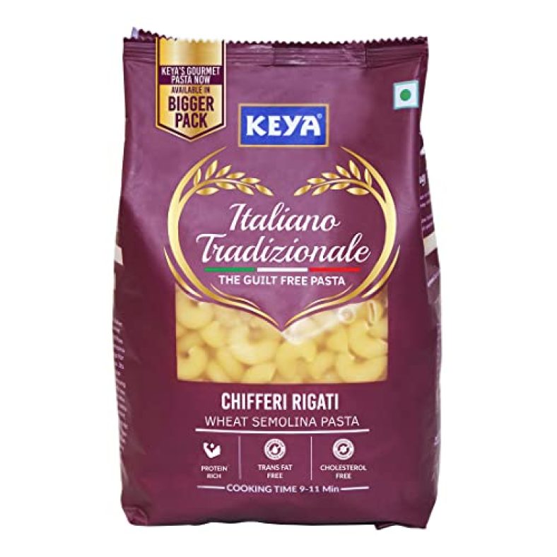 Keya Chifferi Rigati Elbow Pasta 1Kg, 100% Durum Wheat | Vegetarian | No Msg | Low In Calories | No Trans Fats | Healthy | Cooked In 10 Minutes