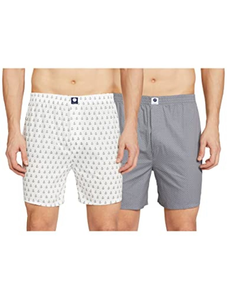 Amazon Brand – Symbol Men’S Boxer Shorts (Pack Of 2), (Sy-S22-Bx-01_White,Anchor&Grey,Geo_L)