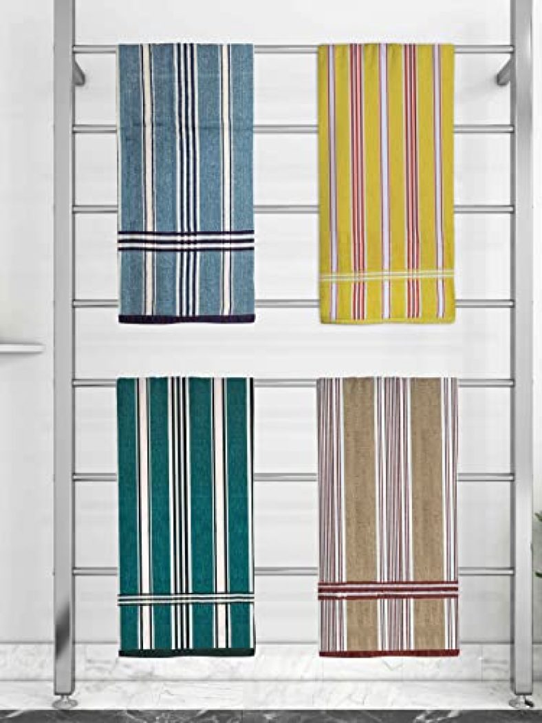 Athom Trendz Ecosaviour Striped Cotton Bath Towel 70X140 Cm Multicolour Pack Of Four