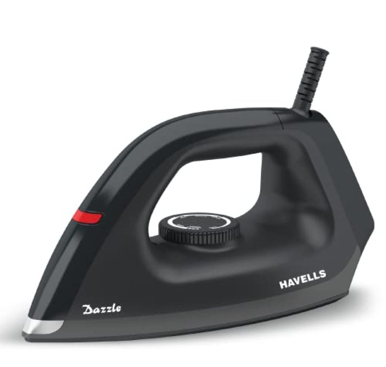 Havells Dazzle 1100W Dry Iron Press German Technology Non Sick Coated Sole Plate & 2 Yrs Warranty (Black)