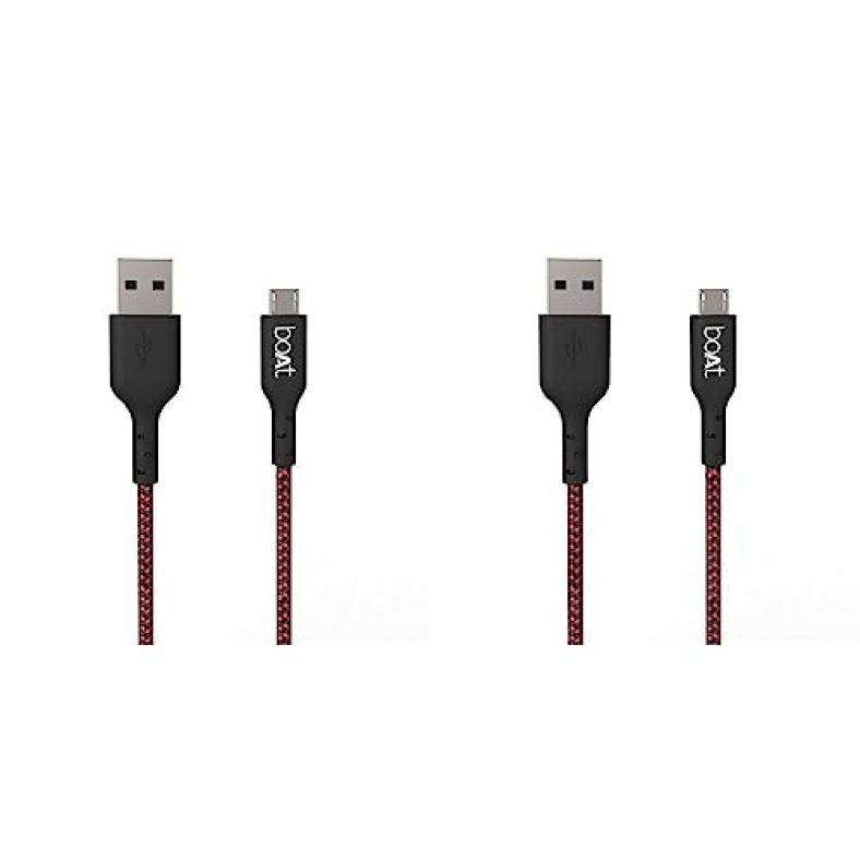 Boat Micro Usb 150 Tangle-Free, Sturdy Micro Usb Cable With 3A Fast Charging & 480Mbps Data Transmission, 10000+ Bends Lifespan & Extended 1.5M Length Black (Pack Of 2)