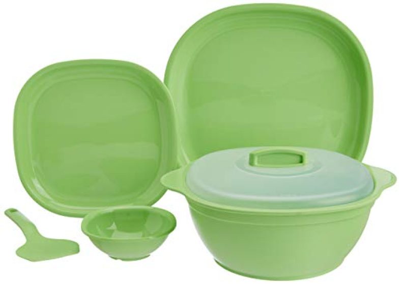Signoraware Square Dinner Set, 21-Pieces, Parrot Green (Plastic)