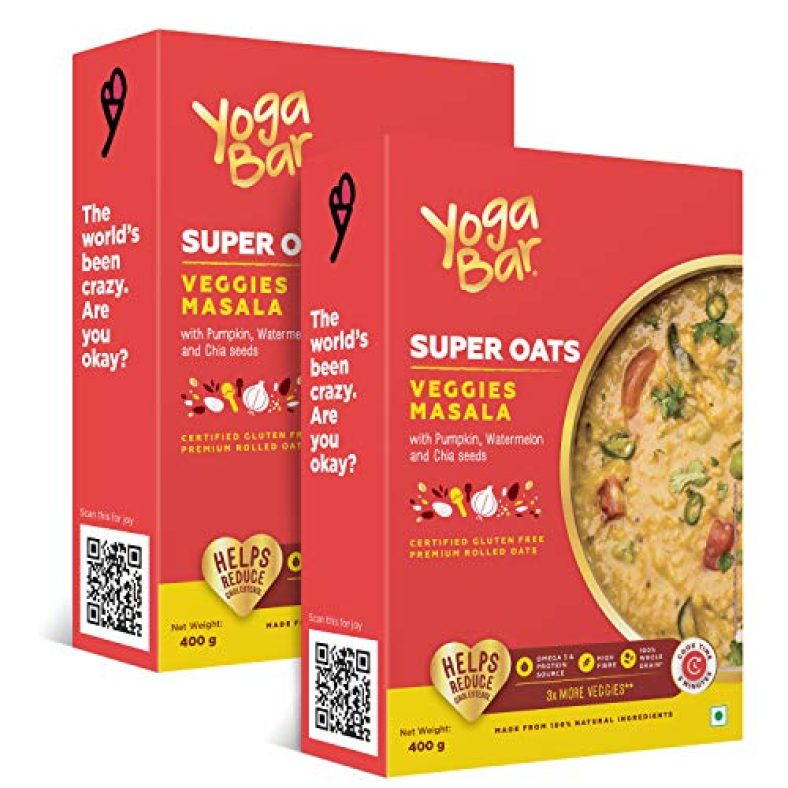Yogabar Veggie Masala Flavour Premium Super Oats | Pack Of 2 | 400Gm Each