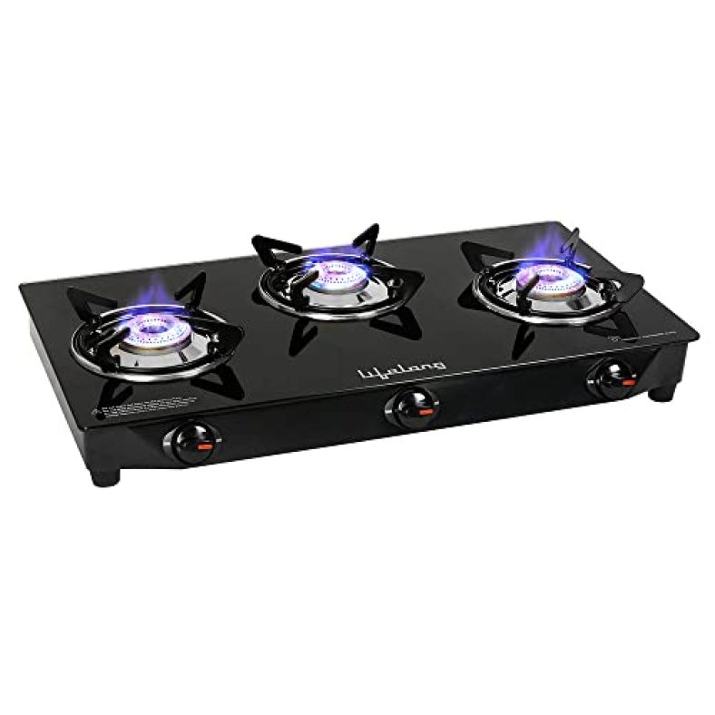 Lifelong Llgs18 Glass Top 3 Burner Gas Stove, Manual Ignition, Lpg Compatible, Black (Isi Certified, Door Step Service, 1 Year Warranty)