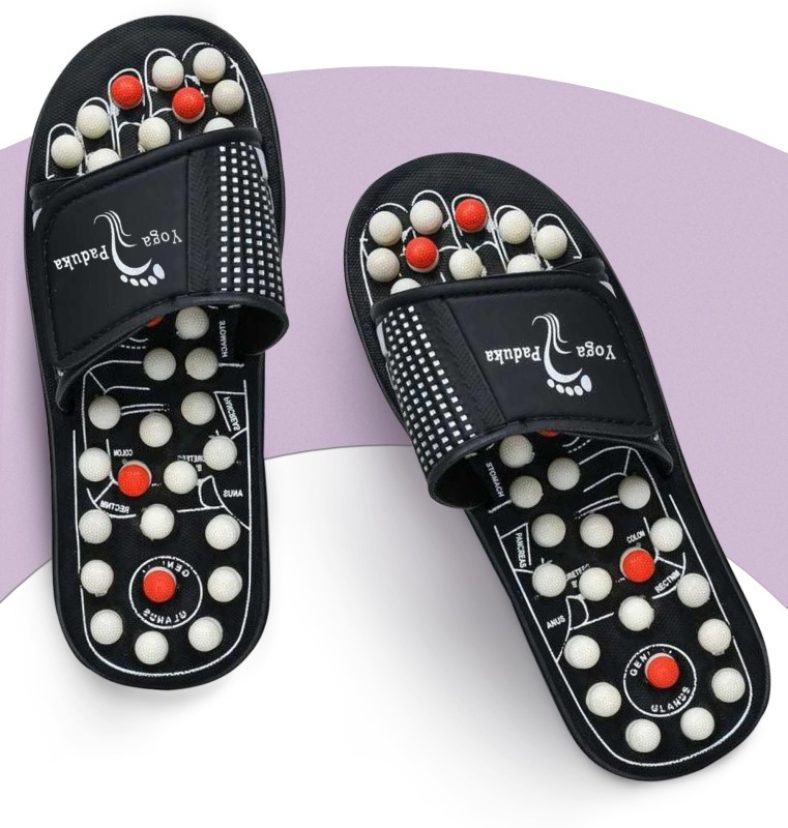 Growtop Acupressure Magnetic Therapy Paduka Slipper For Men & Women Slides(Black 8)