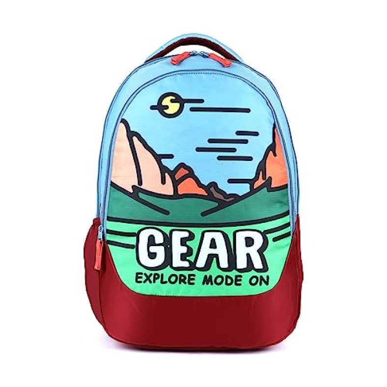 Gear Sunshine Valley 35 L Water Resistant School Bag/Casual Backpack/Daypack/Travel Backpack/Kids Bag/College Bag For Boys/Girls/Men/Women (Blue-Maroon)