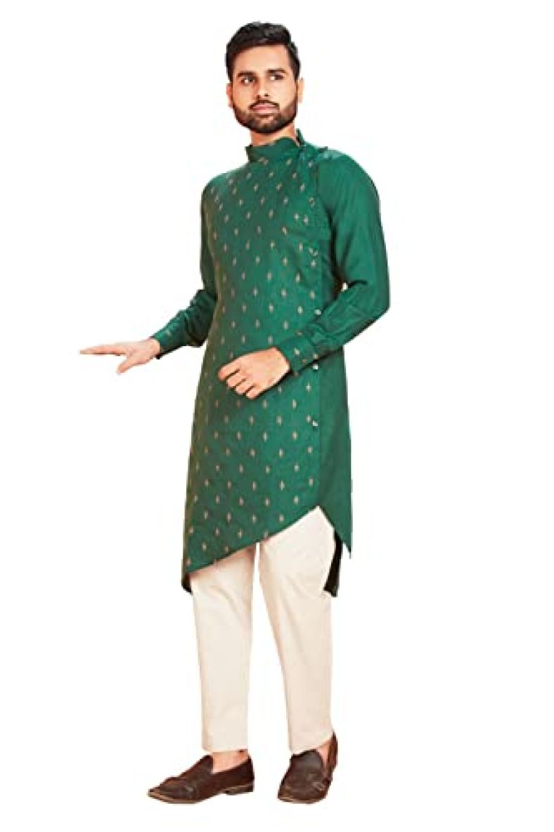 Perfectblue Men’S Cotton Printed Kurta (Banwery-3_Variation) (X-Large, Green)