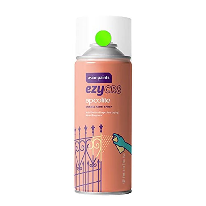 Asian Paints Ezycr8 Apcolite Enamel Multi-Surface Diy Spray Paint For Metal Wood Wall Fluorescent Green 125 G (200Ml) Can