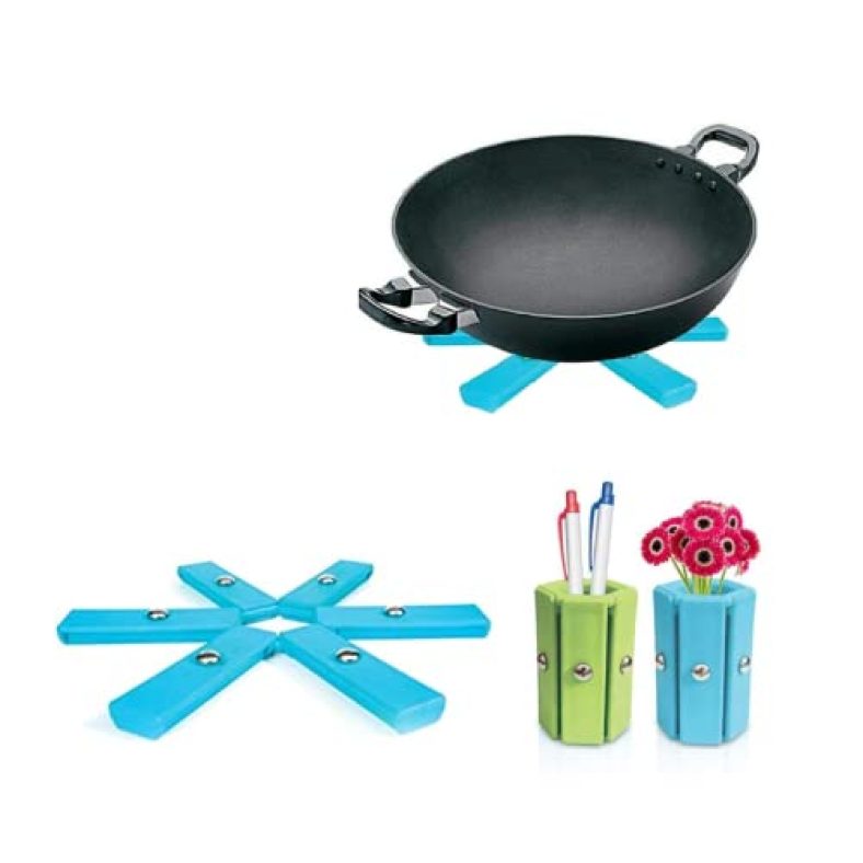 Suzec Foldable Non Slip Compact Heat Resistant Pvc Insulated Plastic Hot Pot Tableware Mat | Kitchen Placemats Insulation Mats | Flower-Shaped Anti-Slip Potholder Pan Coaster Pad,Random Color, 1Pc