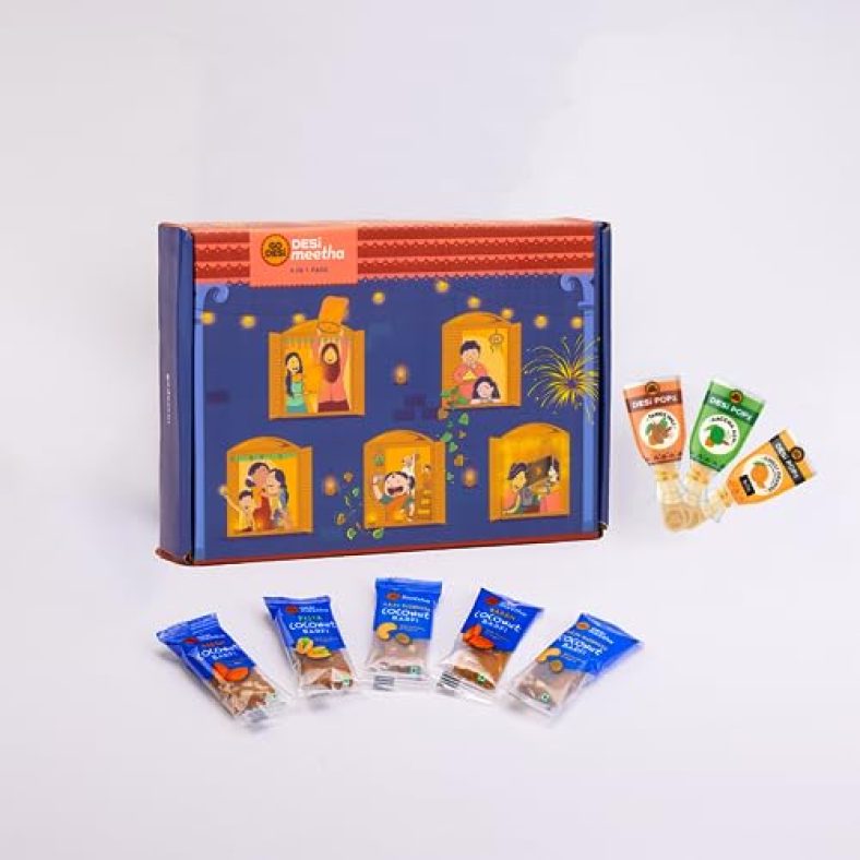 Go Desi Mood Meetha Karo Sweet Gift Box | Hamper | Indian Sweets | Mithai | Meetha Delight | Assorted Coconut Barfis | Assorted Desi Popz