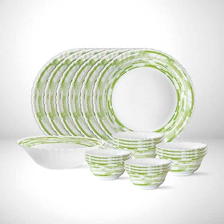 Larah By Borosil Aura Silk Series Opalware Dinner Set | 19 Pieces For Family Of 6 | Microwave & Dishwasher Safe | Bone-Ash Free | Crockery Set For Dining & Gifting | Plates & Bowls | White