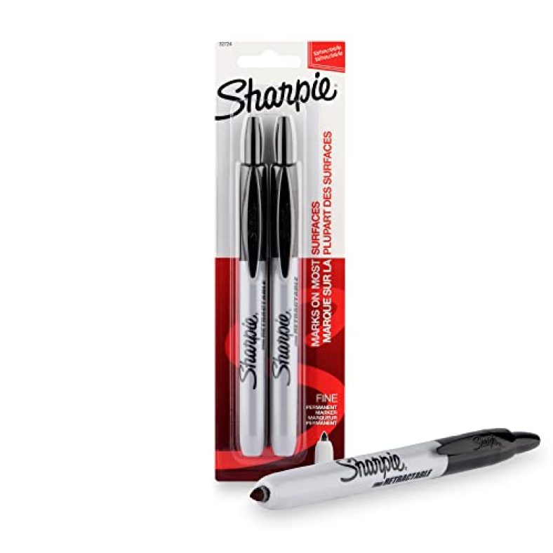 Sharpie Retractable Black Permanent Marker With Fine Tip For Precise Writing |Suitable For Multipurpose Usage| Smudge Free | Office Stationery Items | Pack Of 2