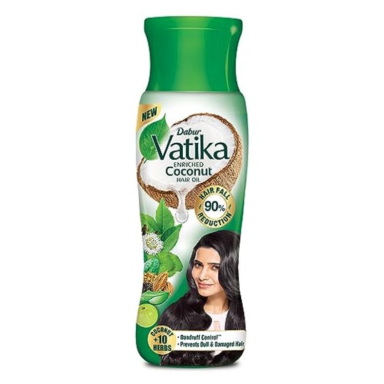 Dabur Vatika Enriched Coconut Hair Oil – 300 Ml | For Strong, Thick & Shiny Hair | Clinically Tested To Reduce 50% Hairfall In 4 Weeks | Controls Dandruff | Prevents Dull & Damaged Hair | Good For Scalp Health | Enriched With 10 Herbs