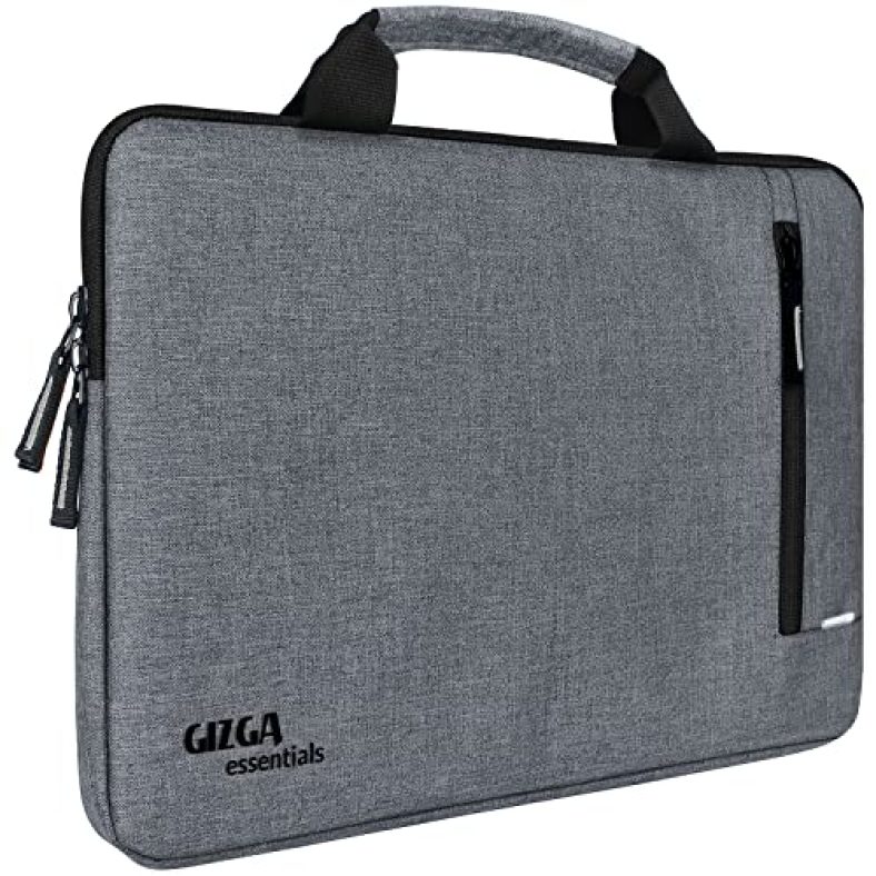 Gizga Essentials Laptop Bag Sleeve Case Cover Pouch With Handle For 15.6 Inch Laptop For Men & Women, Padded Laptop Compartment, Premium Zipper Closure, Water Repellent Nylon Fabric, Grey