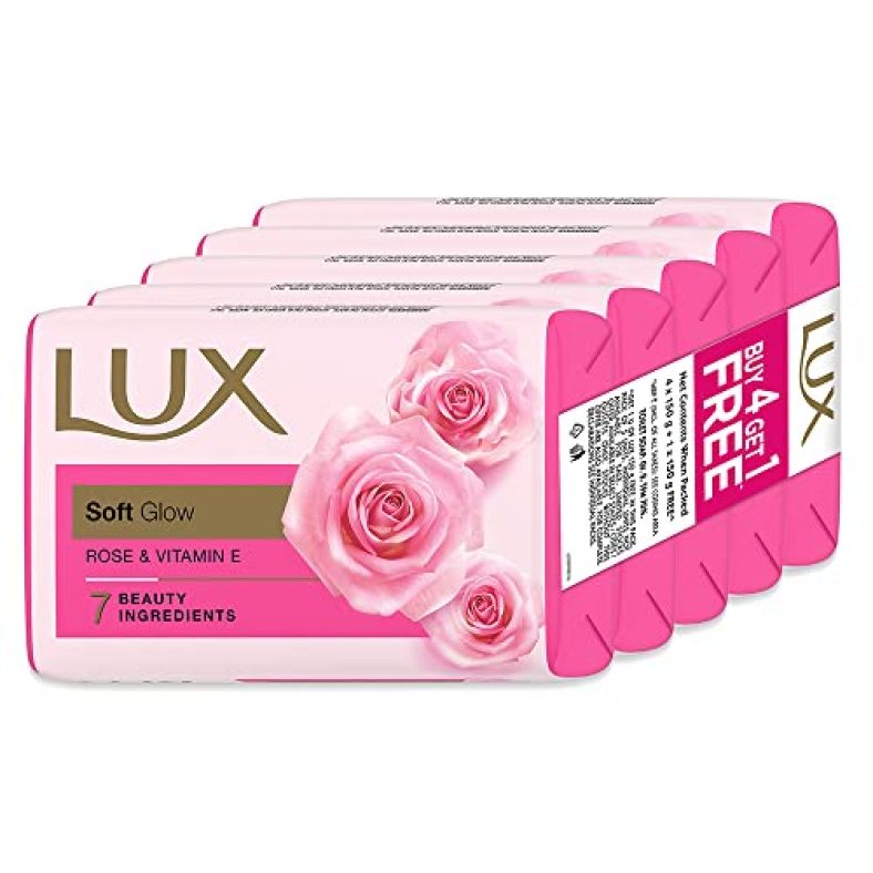 Lux Soft Glow|Buy 4 Get 1 Offer|Rose & Vitamin E Bathing Soap|For Glowing Skin| Beauty Soaps|150 G