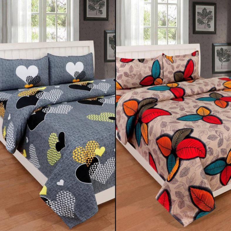 Risingstar 160 Tc Cotton Double Printed Flat Bedsheet(Pack Of 2, Multicolor 11)