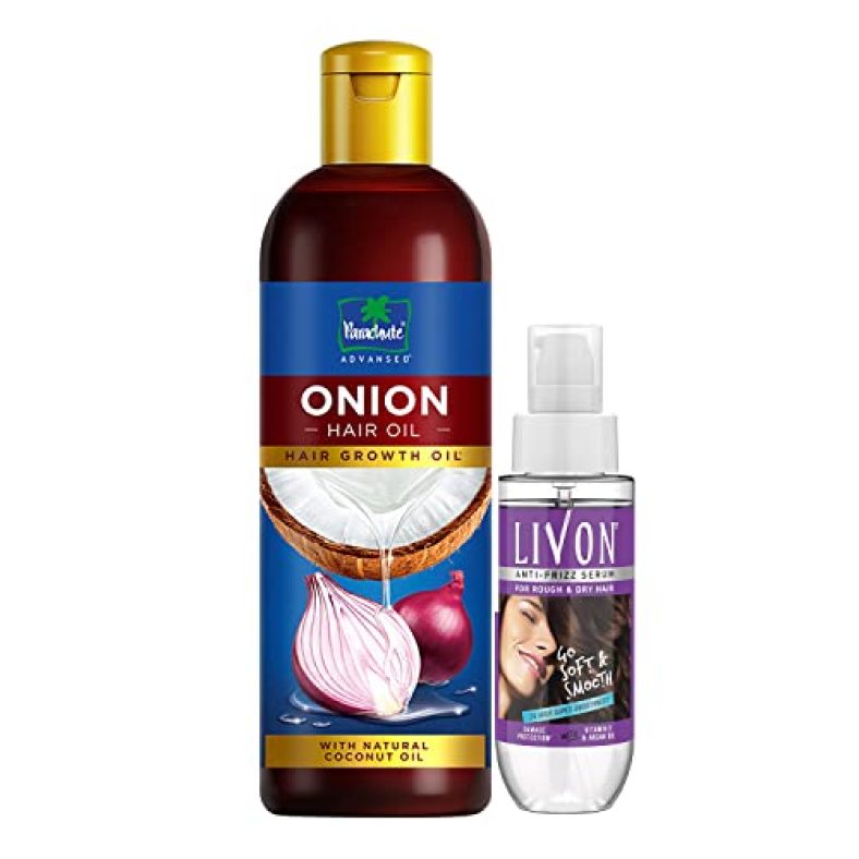 Parachute Advansed Onion Hair Oil, Hair Growth Oil, Reduces Hairfall, 200Ml & Livon Hair Serum For Dry And Rough Hair, 24-Hour Frizz-Free Smoothness, 50 Ml