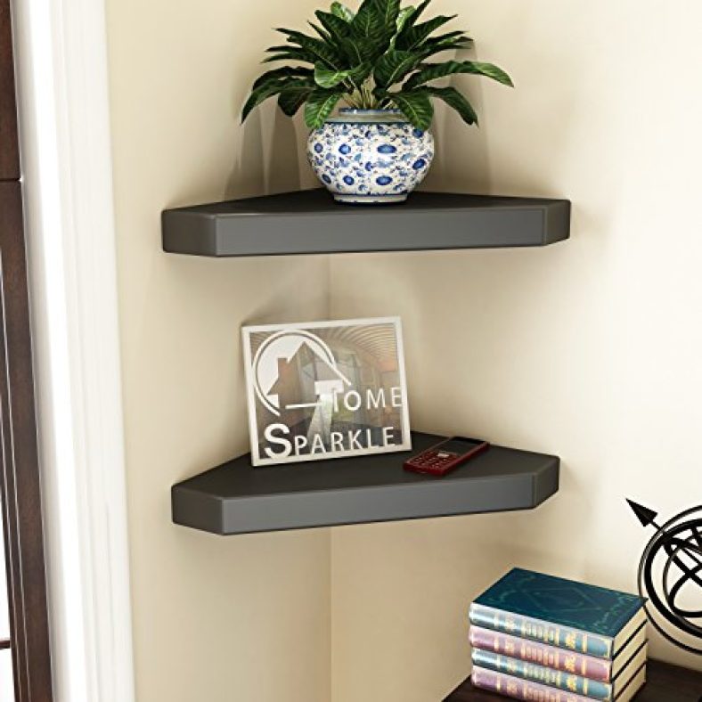 Home Sparkle Set Of 2 Corner Wall Shelves Engineered Wood (Black)