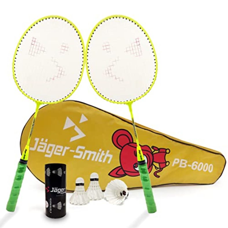 Jager-Smith Pb 6000 Combo & Featherlite 2 (Pack Of 3) Feather Shuttles Kids Badminton Set With Full Body Cover (Green)