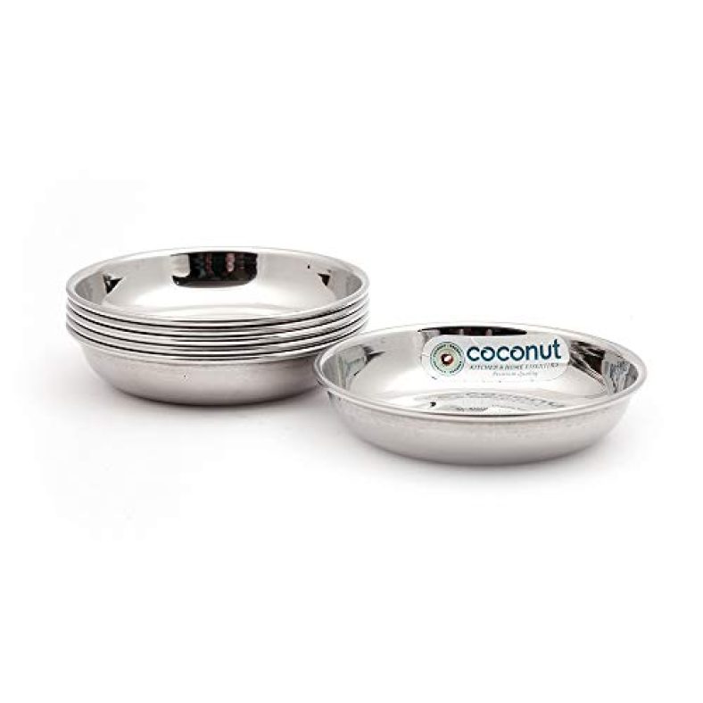 Coconut Stainless Steel H1 Regular Halwa Plate/Serving Plates/Snacks Plate – Small – Pack Of 6(Diameter – 15Cm)