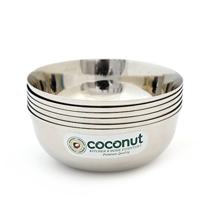 Coconut Stainless Steel Chaliya Bowl/Vati/Katori – Set Of 6 – Diamater – 10 Cm -Capacity Each Bowl 250Ml