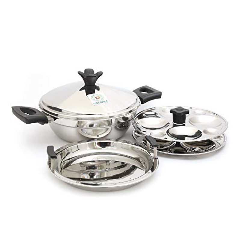 Coconut Stainless Steel Dakshin Multikadai Idly Steamer / 8 Idly – Diamater – 9.5 Inches