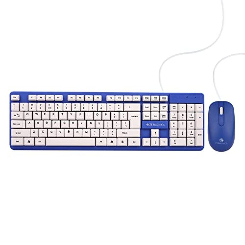 Zebronics Judwaa 541 Usb Keyboard And Mouse Set For Computers & Laptops With 1200 Dpi, 1.3 Meter Cable, Retractable Stand, Comfortable Usage, Silent Typing And Matte Finish (Blue)